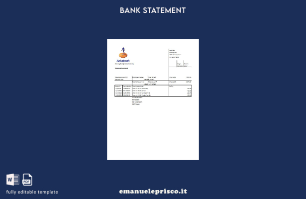 Modello Excel di estratto conto Rabobank olandese in stile verificato